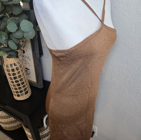 Intermix Exclusive Beige Ruthie Short Metallic Mini Dress Size M Nwt - Picture 9 of 9